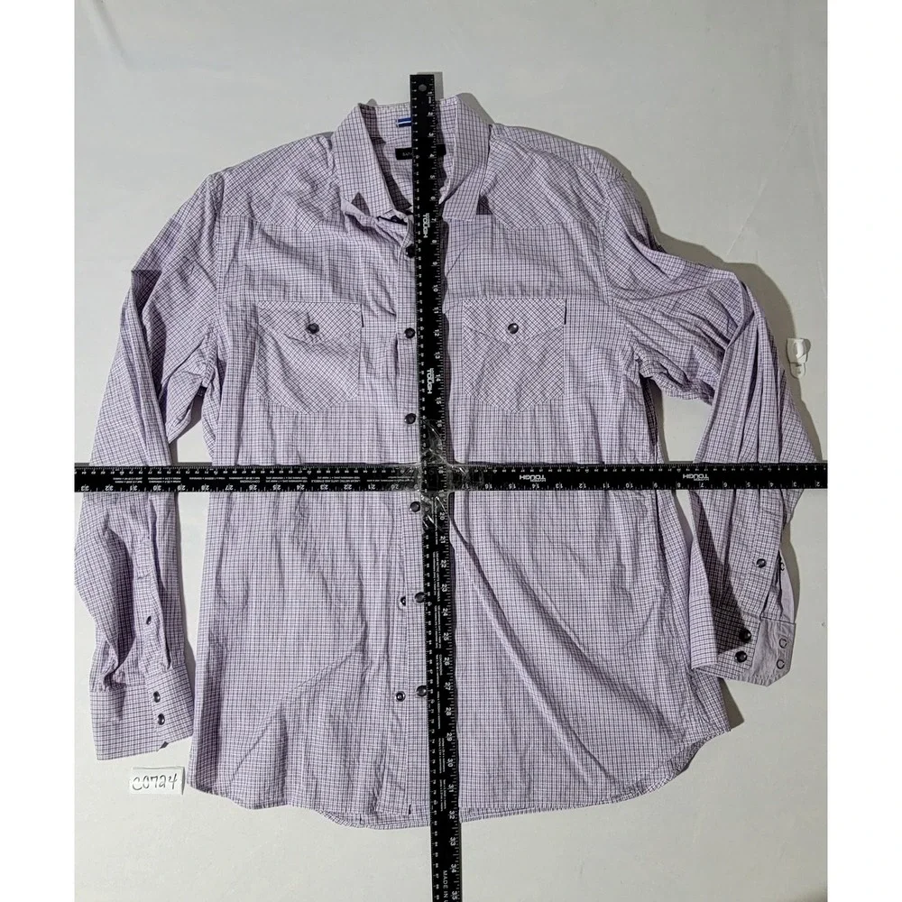 Banana Republic Mens Purple Micro Check Western Snap Button Down Shirt Large